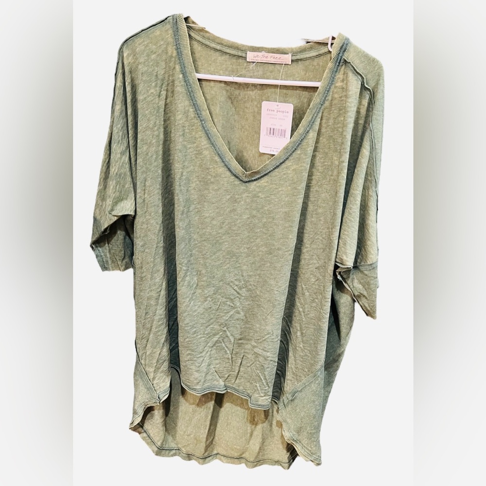 Free People Army Green Light Weight Short Sleeve Tee Shirt XS